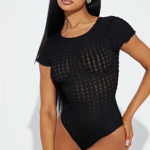 Black Mesh Short Sleeve Bodysuit- Size M